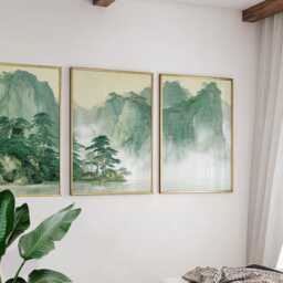 Green Landscape Posters Set Of 3, Japanese Nature Art Prints Wall Decor - thumbnail 2