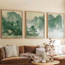 Green Landscape Posters Set Of 3, Japanese Nature Art Prints Wall Decor - thumbnail 3