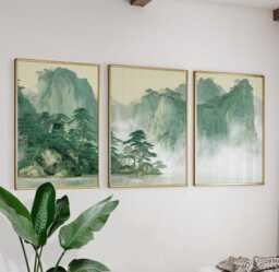 Green Landscape Posters Set Of 3, Japanese Nature Art Prints Wall Decor - thumbnail 1