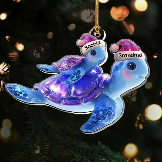 Personalized Sea Turtle Ornament, Grandma & Grandchild Christmas Custom Name Acrylic Cute Gift For - image 1