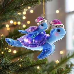 Personalized Sea Turtle Ornament, Grandma & Grandchild Christmas Custom Name Acrylic Cute Gift For - thumbnail 3