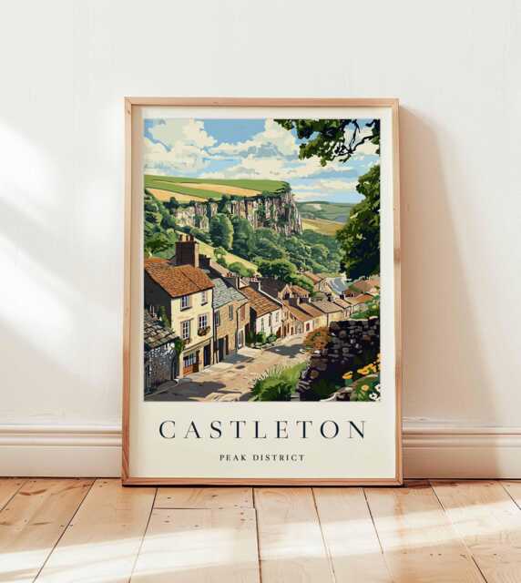 Castleton Village Print Peak District Travel Poster, Derbyshire Wall Art - image 1