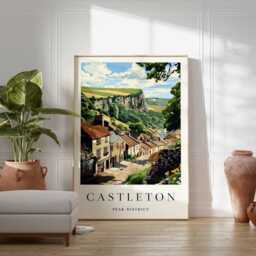 Castleton Village Print Peak District Travel Poster, Derbyshire Wall Art - thumbnail 2