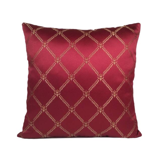 Ruby Red Light Burgundy Decorative Throw Pillow Cover, Satin Blend Farmhouse Cushion Modern Home Decor, Crosshatch Pattern Pillowcase - image 1