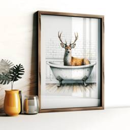 Deer Bathroom Print - Animal Bathtub Poster - Bath Room Wall Art Vintage Watercolour Kids Animals Artwork - thumbnail 3
