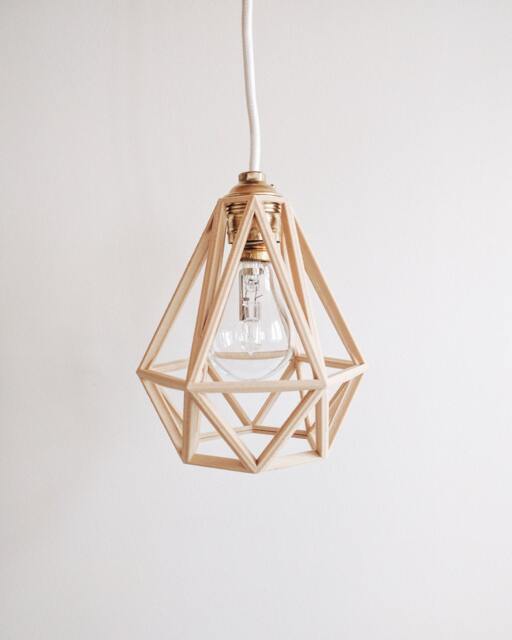 Wooden Pendant Light - Lampshade Industrial Diamond Cage Light Unique Home Decor - image 1