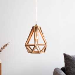 Wooden Pendant Light - Lampshade Industrial Diamond Cage Light Unique Home Decor - thumbnail 2
