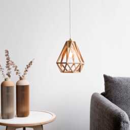 Wooden Pendant Light - Lampshade Industrial Diamond Cage Light Unique Home Decor - thumbnail 3