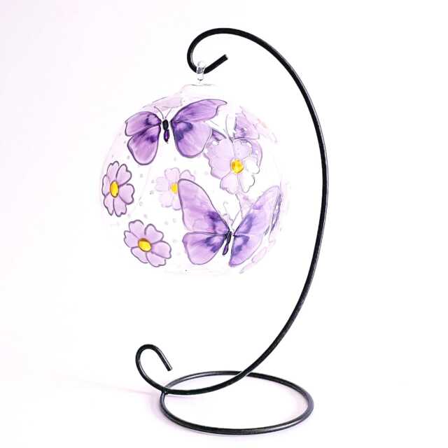 Lavender Butterfly & Daisies Glass Candle Holder, D??cor, Hand Painted - image 1