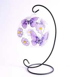 Lavender Butterfly & Daisies Glass Candle Holder, D??cor, Hand Painted - thumbnail 4