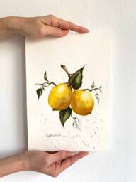 Original Lemon Watercolor Painting Kitchen Still Life Art - 9x13 Inch - thumbnail 1