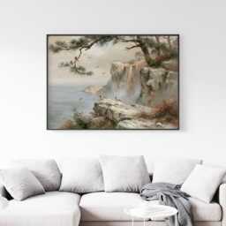 Misty Cliff Poster, Pine Mountain Print, Nature Wall Art, Paper - thumbnail 2