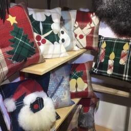 Christmas Santa Claus Cushion, Sheepskin Decorative Handmade, Tartan Square Pillow Gift, Rustic Country D??cor 12 - thumbnail 4
