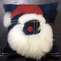 Christmas Santa Claus Cushion, Sheepskin Decorative Handmade, Tartan Square Pillow Gift, Rustic Country D??cor 12 - thumbnail 3