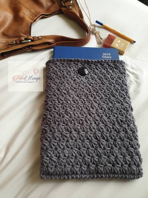 Rts - Handmade Crochet Pouch A4 Sleeve Book Accessories Fully Lined With Cotton Print Fabric - image 1