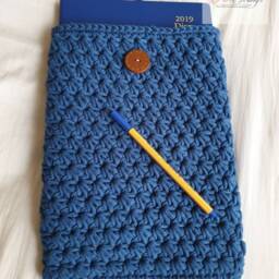 Rts - Handmade Crochet Pouch A4 Sleeve Book Accessories Fully Lined With Cotton Print Fabric - thumbnail 4