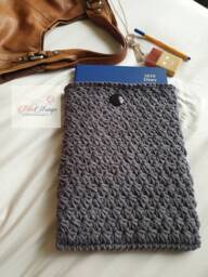 Rts - Handmade Crochet Pouch A4 Sleeve Book Accessories Fully Lined With Cotton Print Fabric - thumbnail 1