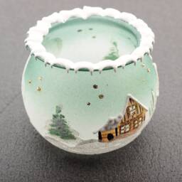 Hand Painted Czech Green Glass Christmas Winter Candle Holder - thumbnail 3