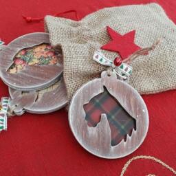 Dog Christmas Ornament Set, Wooden Xmas Baubles in Bag, Handmade Holiday Decor - thumbnail 2
