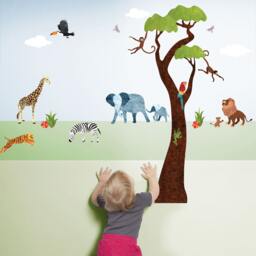 Jungle Safari Wall Decals - Peel & Stick Tree Sticker & Animal For Nursery Or Theme Baby Shower Mini Set - #1243-17 - thumbnail 1