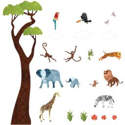 Jungle Safari Wall Decals - Peel & Stick Tree Sticker & Animal For Nursery Or Theme Baby Shower Mini Set - #1243-17 - thumbnail 2
