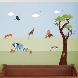 Jungle Safari Wall Decals - Peel & Stick Tree Sticker & Animal For Nursery Or Theme Baby Shower Mini Set - #1243-17 - thumbnail 3