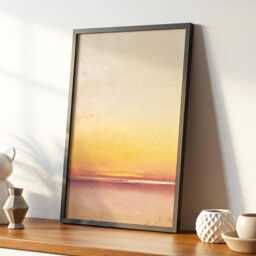 Warm Neutral Glowing Sun Abstract Sky Wall Art Minimalist Desert Aura Painting Earthy Beige Terracotta Modern Boho Print Tranquil Decor - thumbnail 2