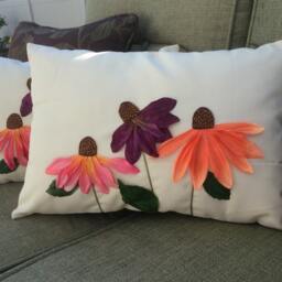 Cone Flower Outdoor Pillow Cover Appliqued Floral Lumbar - 12x18 - thumbnail 4