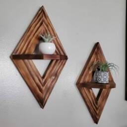 Handmade Geometric Wall Shelves Set Of 2, Floating Wood Shelves, Farmhouse Decor, Rustic Bathroom Shelf, Boho Bedroom Decor - thumbnail 3