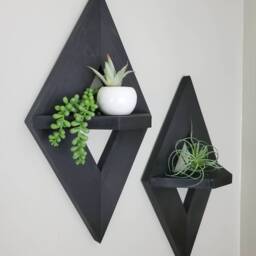 Handmade Geometric Wall Shelves Set Of 2, Floating Wood Shelves, Farmhouse Decor, Rustic Bathroom Shelf, Boho Bedroom Decor - thumbnail 2