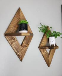 Handmade Geometric Wall Shelves Set Of 2, Floating Wood Shelves, Farmhouse Decor, Rustic Bathroom Shelf, Boho Bedroom Decor - thumbnail 1