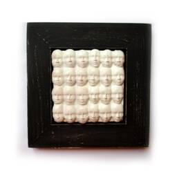 Creepy Ceramic Doll Head Wall Sculpture 3D Shadowbox Art - thumbnail 2
