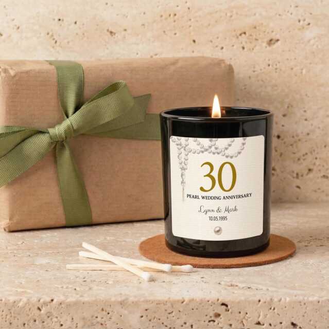 Personalised Pearl 30Th Wedding Anniversary Candle Gift For Couple, Milestone - image 1