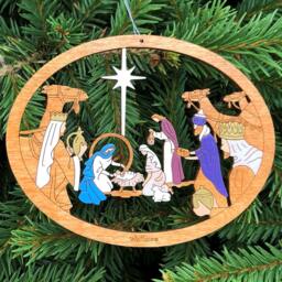 Nativity Christmas Ornament, Camels Manger Scene-Wood, Laser Cut, Hand Painted - thumbnail 2