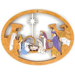 Nativity Christmas Ornament, Camels Manger Scene-Wood, Laser Cut, Hand Painted - thumbnail 1