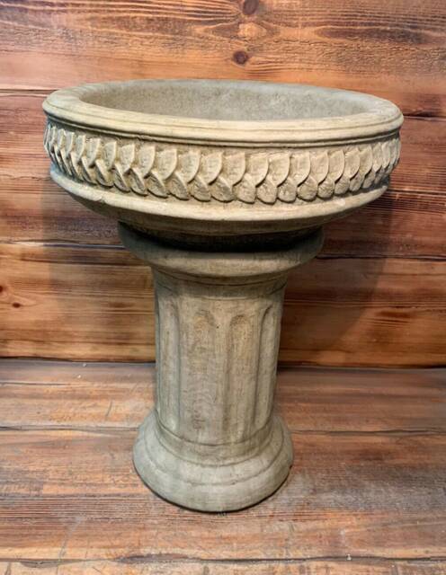 Stone Garden Art Deco Style Leaf Vine Detailed Bird Bath Statue Ornament - image 1