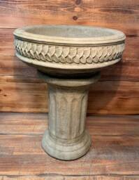 Stone Garden Art Deco Style Leaf Vine Detailed Bird Bath Statue Ornament - thumbnail 1