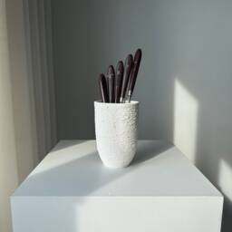 Ceramic Pen Holder Unglazed Earthenware Stoneware Textured Or Small Vase For Dry Flowers Desk Living Room Bedroom Enrtyway Decor - thumbnail 3
