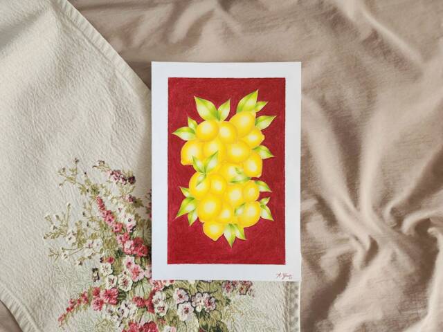 Original Lemon Painting Handmade Citrus Kitchen Wall Art - image 1