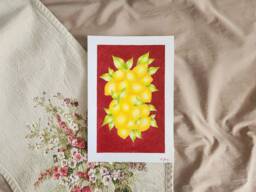 Original Lemon Painting Handmade Citrus Kitchen Wall Art - thumbnail 1