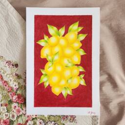 Original Lemon Painting Handmade Citrus Kitchen Wall Art - thumbnail 2