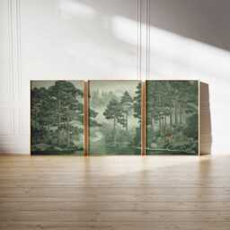 Misty Pine Forest Prints Set Green Woodland Landscape Wall Art - thumbnail 2