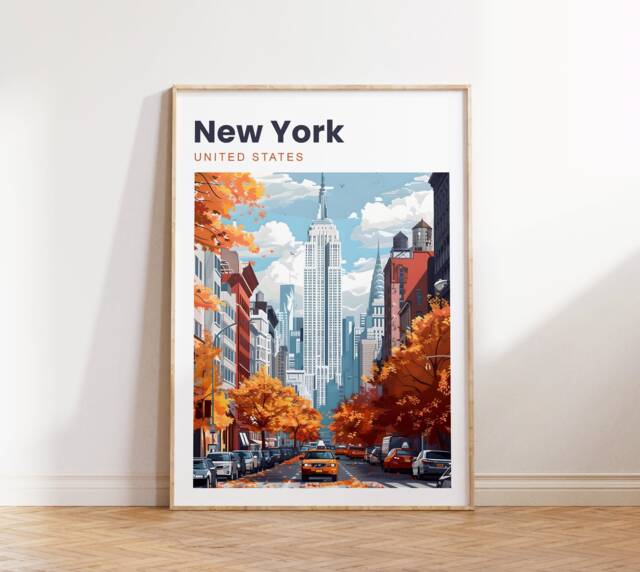 New York Print - Travel Poster Big Apple Taxi Wall Art City Gift - image 1