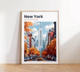 New York Print - Travel Poster Big Apple Taxi Wall Art City Gift - thumbnail 1