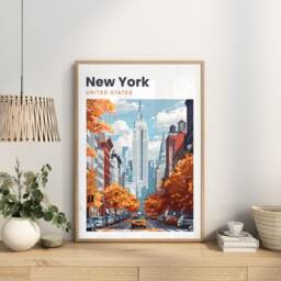 New York Print - Travel Poster Big Apple Taxi Wall Art City Gift - thumbnail 3