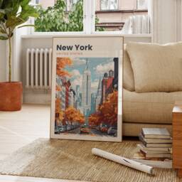 New York Print - Travel Poster Big Apple Taxi Wall Art City Gift - thumbnail 2