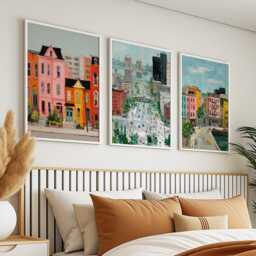Cincinnati Ohio Poster Set Of 3 Travel Wall Art Usa City Skyline Riverfront Print, Vintage Minimalist Style - thumbnail 2