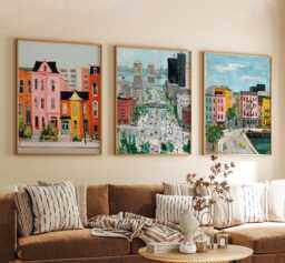 Cincinnati Ohio Poster Set Of 3 Travel Wall Art Usa City Skyline Riverfront Print, Vintage Minimalist Style - thumbnail 1