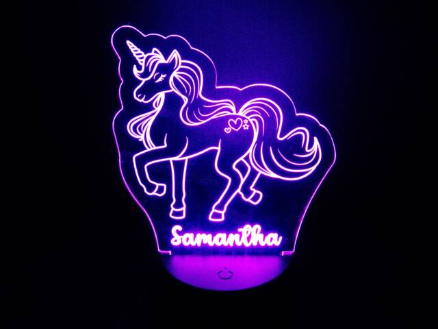 Personalised Any Name Unicorn Led Neon Night Light. Girls Bedroom/Nursery. Multi Coloured With Remote Control & Usb Cable. Desk Lamp Gift - image 1