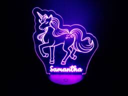 Personalised Any Name Unicorn Led Neon Night Light. Girls Bedroom/Nursery. Multi Coloured With Remote Control & Usb Cable. Desk Lamp Gift - thumbnail 1